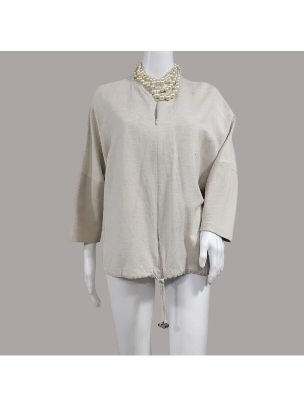Coco Artsey Gauzy Lagenlook Linen Oversized Full Zip Jacket Taupe Womens Sze 3XL